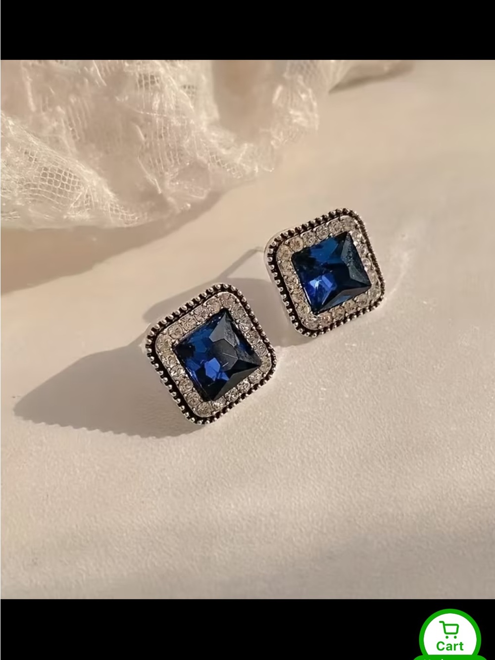 Blue Square CZ Halo Stud Earrings - Women Jewelry